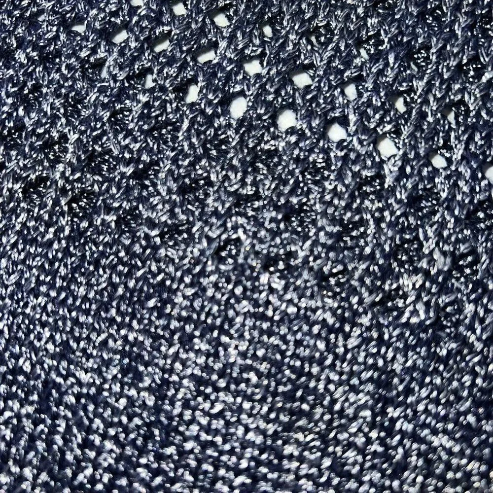 Chicos Womens Sweater Top Size 3 XL Shimmering Dark Blue Crocheted Look Sheer
